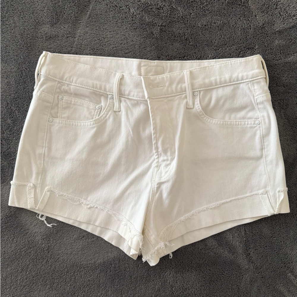 MOTHER THE RASCAL SLIT
FLIP SHORT (Women's White Stretch Denim Shorts)